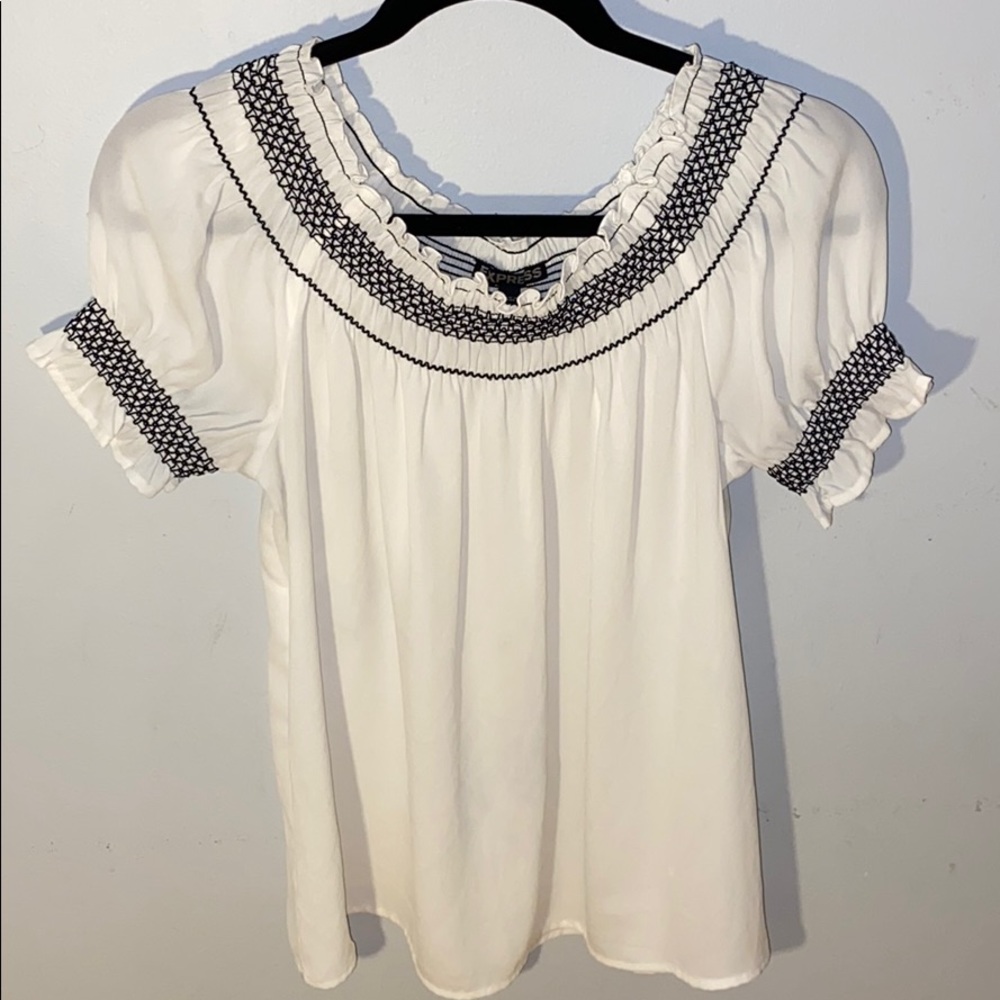 Express Size S White Blouse w/ Black Stitch